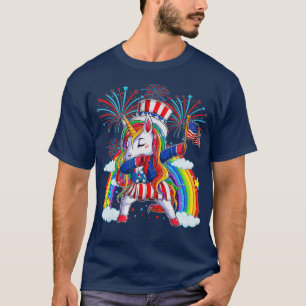 Camiseta Dabbing Unicorn 4 de julho Meninas Crianças Ame