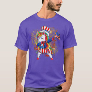 Camiseta Dabbing Unicorn 4 de julho Tio Sam Girls Americano