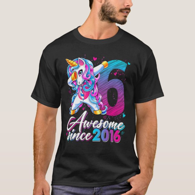 Camiseta Dabbing Unicorn 6 incrível desde 2016 6 Birt (Frente)