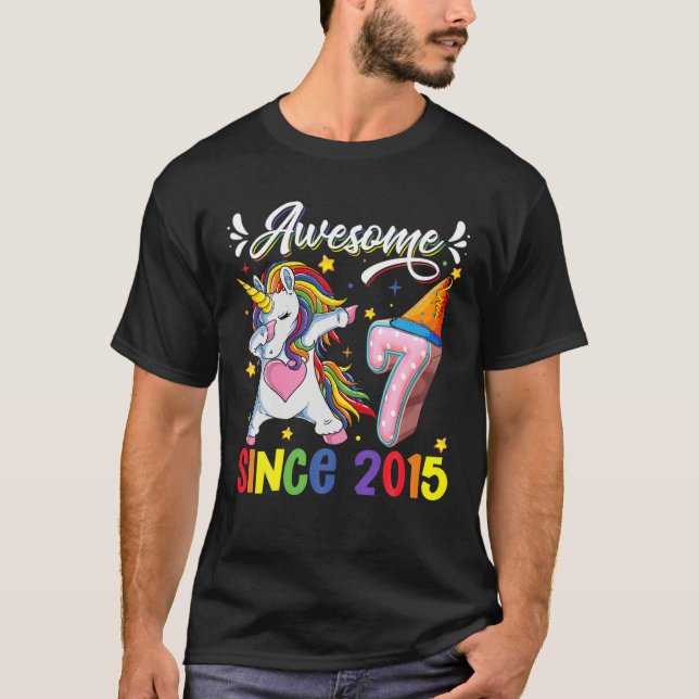 Camiseta Dabbing Unicorn 7 Birthday Awesmanutenção 2015 7 a (Frente)