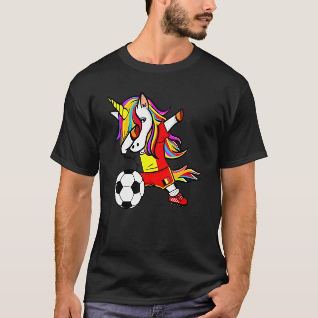 Camiseta Dabbing Unicorn Belgium Futebol Belgium Flag Soc (Frente)