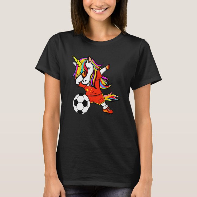 Camiseta Dabbing Unicorn China Football Flag Socce (Frente)