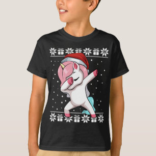 Camiseta Dabbing Unicorn Christmas Pajama Cute Ugly X-Mas S