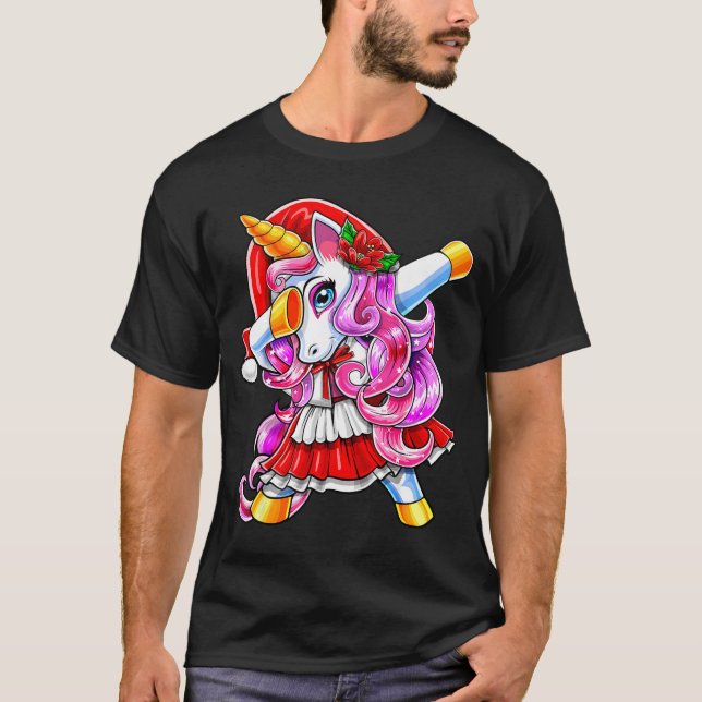 Camiseta Dabbing Unicorn Christmas Santa Costume Unicorn Gi (Frente)