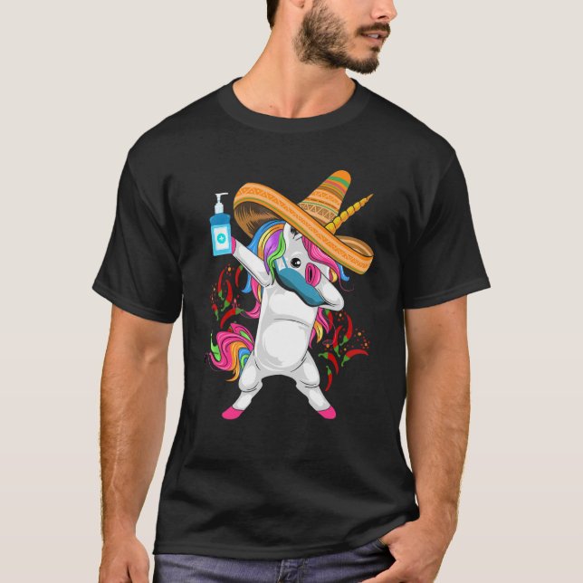Camiseta Dabbing Unicorn Cinco De Mayo 2022 Mask Sensitizer (Frente)