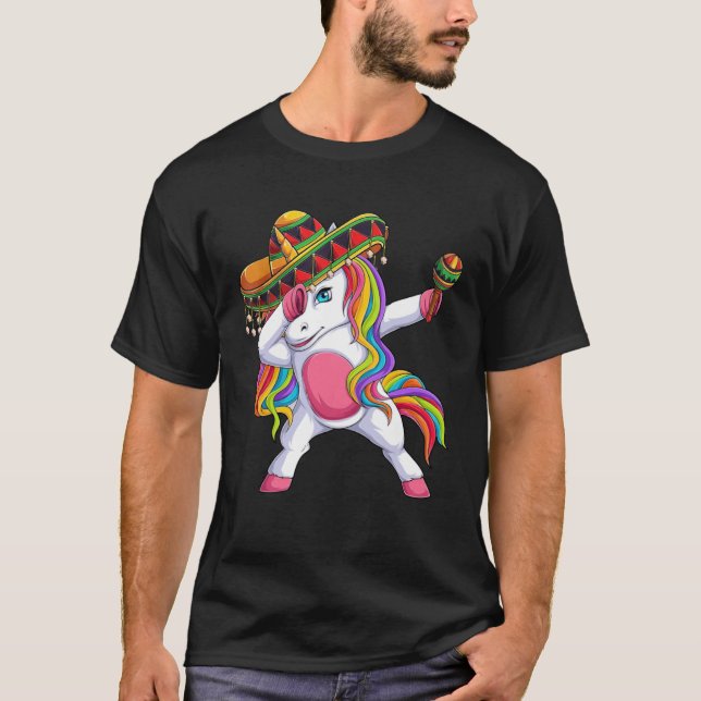 Camiseta Dabbing Unicorn Cinco de Mayo Kids Girls Women Mex (Frente)