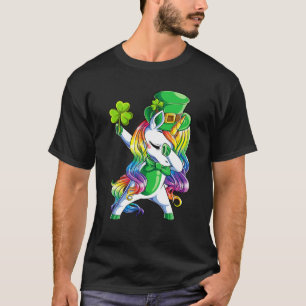 Camiseta Dabbing Unicorn Dia de São Patrício Leprechaun L