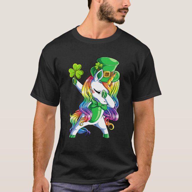 Camiseta Dabbing Unicorn Dia de São Patrício Leprechaun Lep (Frente)