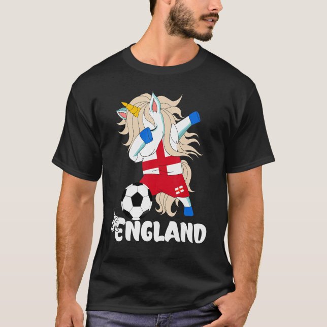 Camiseta Dabbing Unicorn England Soccer English Flag Shoba (Frente)