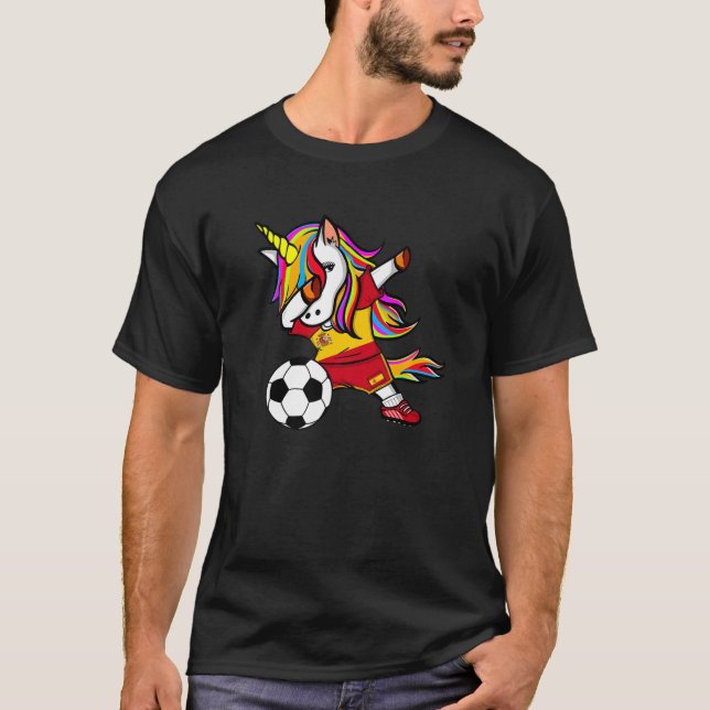 Camiseta Dabbing Unicorn Espanha Soccer Fans Jersey Espanha (Frente)