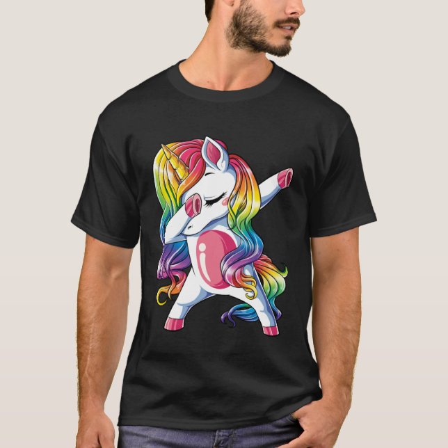 Camiseta Dabbing Unicorn Girls Kids Rainbow Dab Dance Squad (Frente)