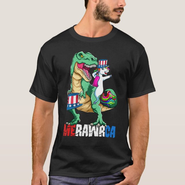 Camiseta Dabbing Unicorn Girls Patriotic Rex 4th of July Di (Frente)