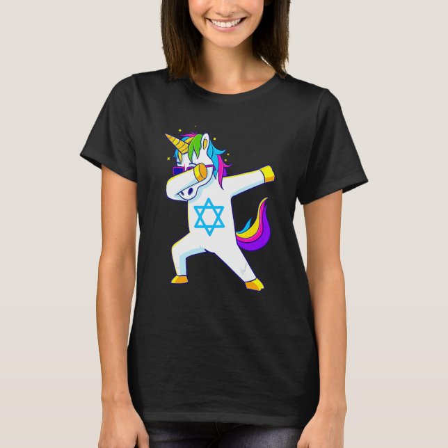 Camiseta Dabbing Unicorn Hanukkah Jewish Dancing Chanukah K (Frente)