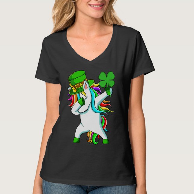 Camiseta Dabbing Unicorn Happy St Patrick's Day Lucky Shamr (Frente)