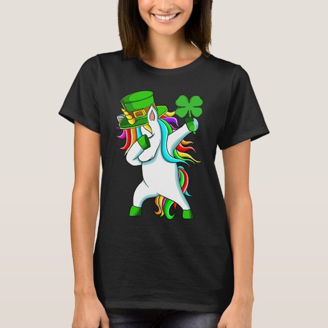 Camiseta Dabbing Unicorn Happy St Patrick's Day Lucky Shamr (Frente)