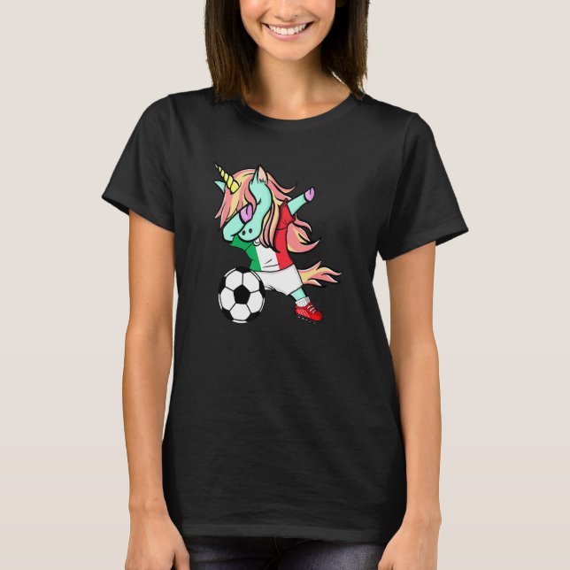 Camiseta Dabbing Unicorn Itália Football Flag Socce (Frente)