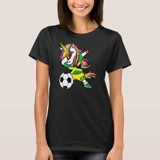 Camiseta Dabbing Unicorn Jamaica Football Jamaican Flag Soc (Frente)