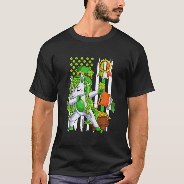 Camiseta Dabbing Unicorn Leprechaun Dia de São Patrício irl (Frente)