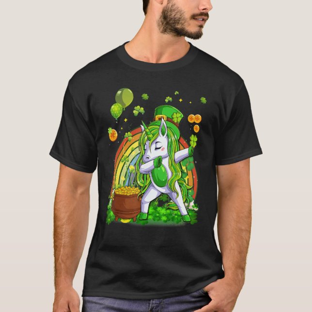 Camiseta Dabbing Unicorn Leprechaun Dia de São Patrício irl (Frente)