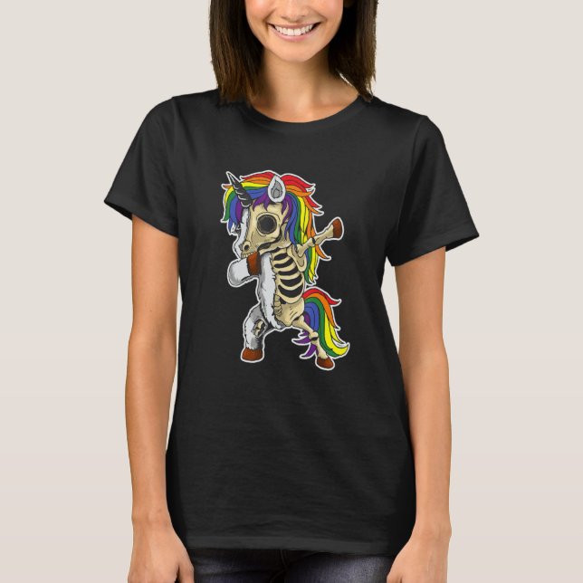 Camiseta Dabbing Unicorn Lgbt Pride   Halloween 2022   Cute (Frente)
