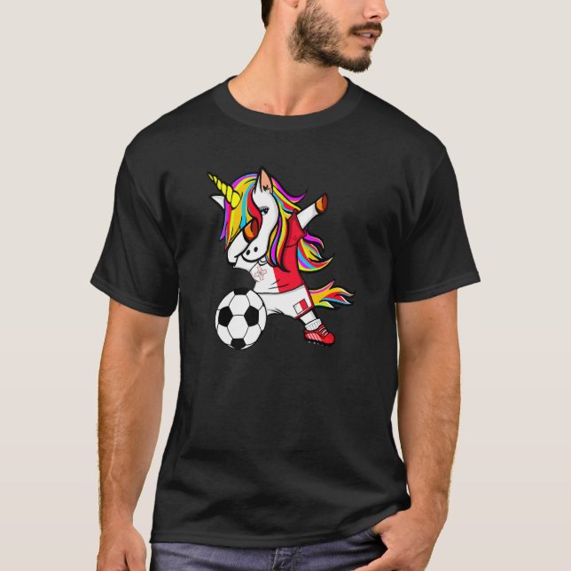 Camiseta Dabbing Unicorn Malta Futebol Maltês - Bandeira So (Frente)
