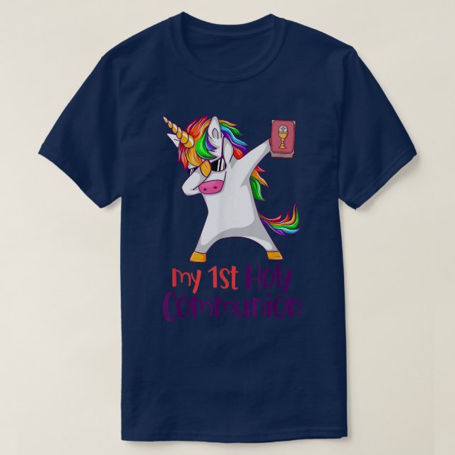 Camiseta Dabbing Unicorn My 1rua Communion Christian Cu (Frente do Design)