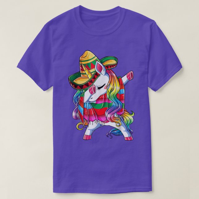 Camiseta Dabbing Unicorn Poncho Hat Cinco de Mayo (Frente do Design)