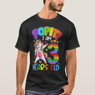 Camiseta Dabbing Unicorn Pop It I Am 3 Anos Old Fidget 3rd