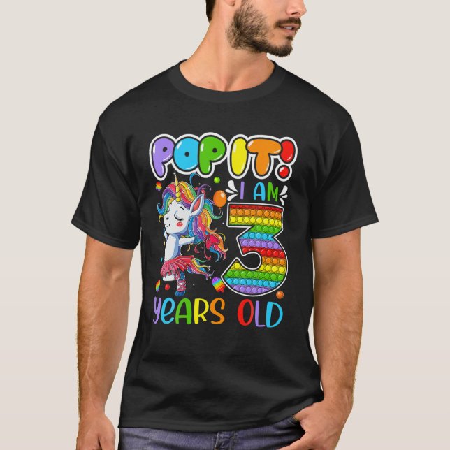 Camiseta Dabbing Unicorn Pop It I'm 3 Anos Old Fidget 3Rd (Frente)