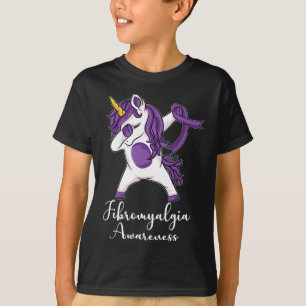 Camiseta Dabbing Unicorn Purple Ribbon Fibromialgia Awarene