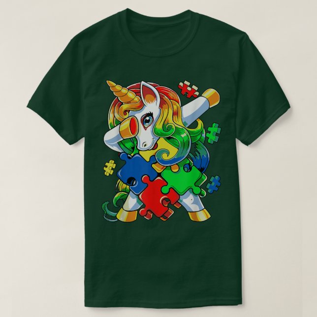 Camiseta Dabbing Unicorn Quebra-cabeça Piece Autism Awarnes (Frente do Design)