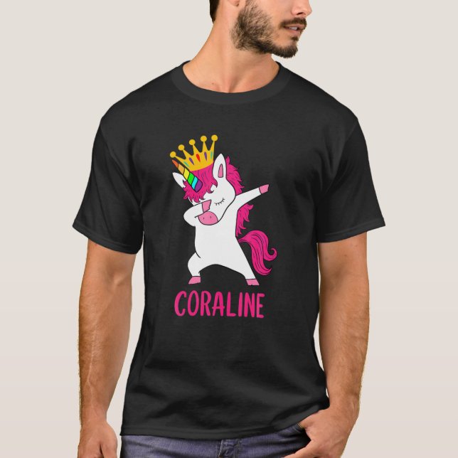 Camiseta Dabbing Unicorn Queen Personalizado CORALINE (Frente)