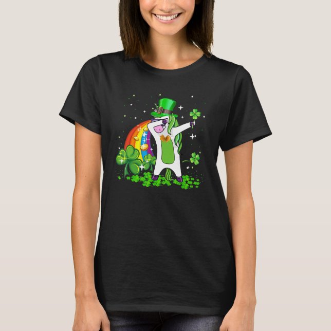 Camiseta Dabbing Unicorn Rainbow Happy St Patricks Day Iris (Frente)