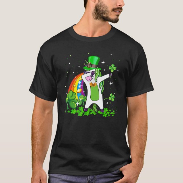 Camiseta Dabbing Unicorn Rainbow Happy St Patricks Day Iris (Frente)