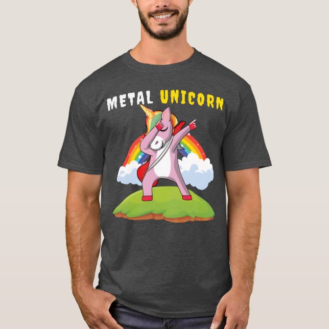 Camiseta Dabbing Unicorn Rainbow Metal Music Heavy Rock fri (Frente)