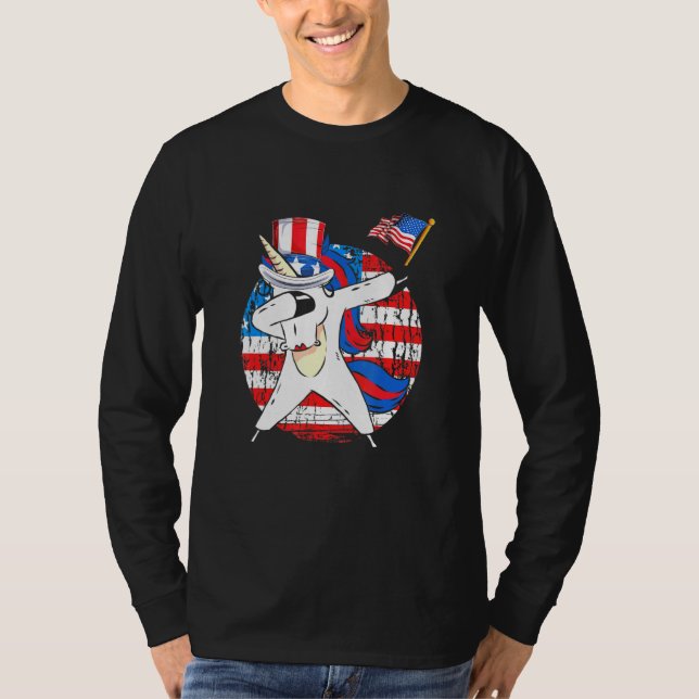 Camiseta Dabbing Unicorn Rainbow Patriotic American Usa Gir (Frente)