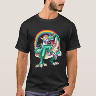 Camiseta Dabbing Unicorn Riding Dinosaur Gaming Jogo