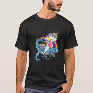 Camiseta Dabbing Unicorn Riding Dinosaur T Rex Kids Girls B