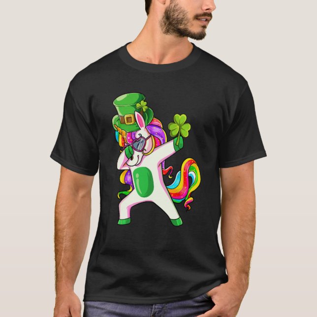 Camiseta Dabbing Unicorn Shamrock Happy St Patricks Day Ire (Frente)