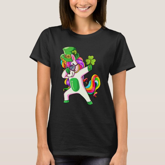 Camiseta Dabbing Unicorn Shamrock Happy St Patricks Day Ire (Frente)