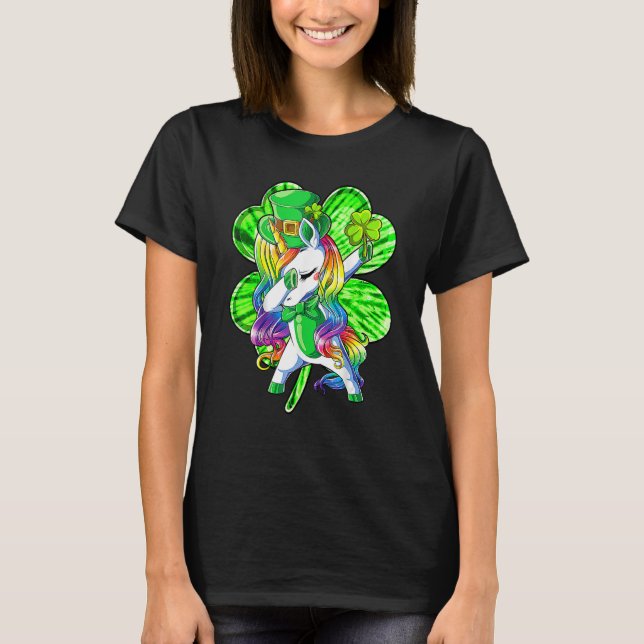 Camiseta Dabbing Unicorn Shamrock Leprechaun St Patricks Da (Frente)