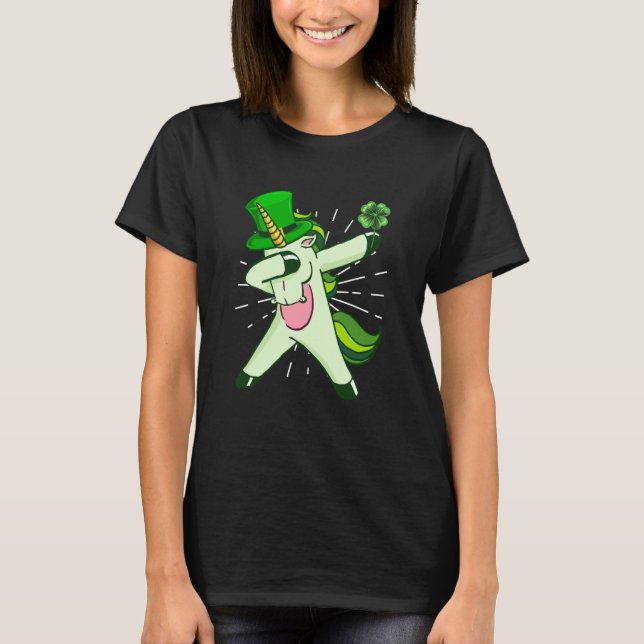 Camiseta Dabbing unicorn shamrock St Patrick's Day (Frente)