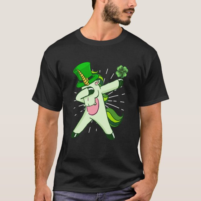 Camiseta Dabbing unicorn shamrock St Patrick's Day (Frente)