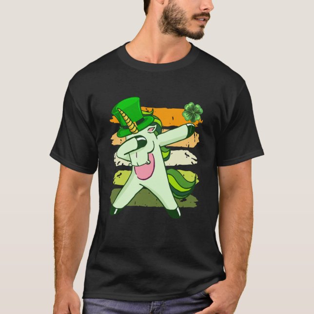 Camiseta Dabbing unicorn shamrock St Patrick's Day  1 (Frente)