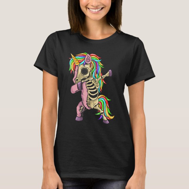 Camiseta Dabbing Unicorn Skeleton Halloween for Boys Kids (Frente)