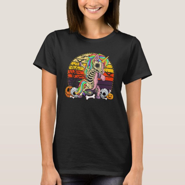 Camiseta Dabbing Unicorn Skeleton  Halloween Girls Dab (Frente)