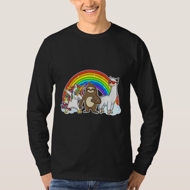 Camiseta Dabbing Unicorn Sloth Llama Rainbow (Frente)