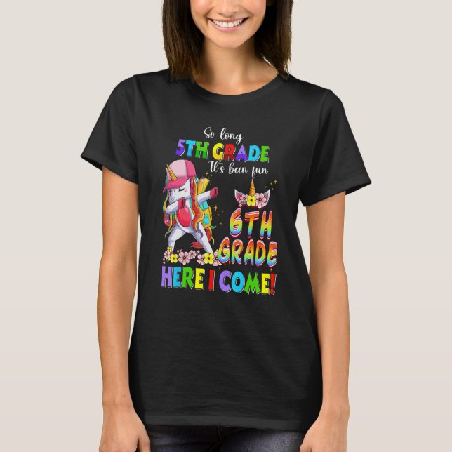 Camiseta Dabbing Unicorn So long 5th grade 6th grade here I (Frente)