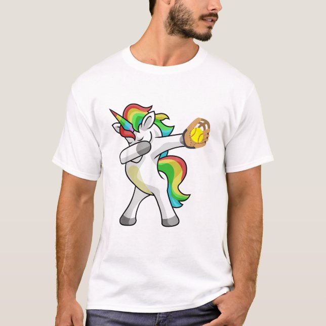 Camiseta Dabbing Unicorn Softball Player Funny Dab Dance Ra (Frente)