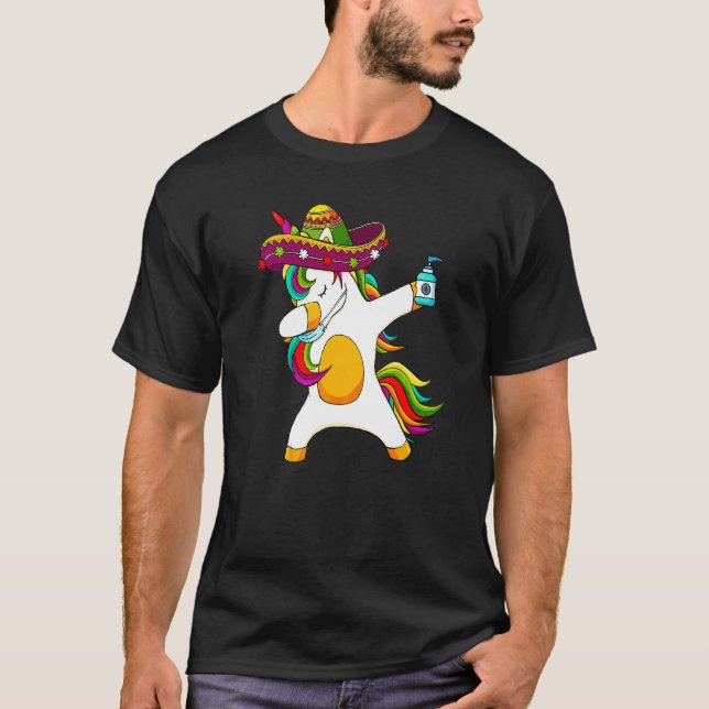 Camiseta Dabbing Unicorn Sombrero Face Mask Cinco De Mayo M (Frente)